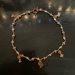 hand-made orange and white pearl necklace with pendant